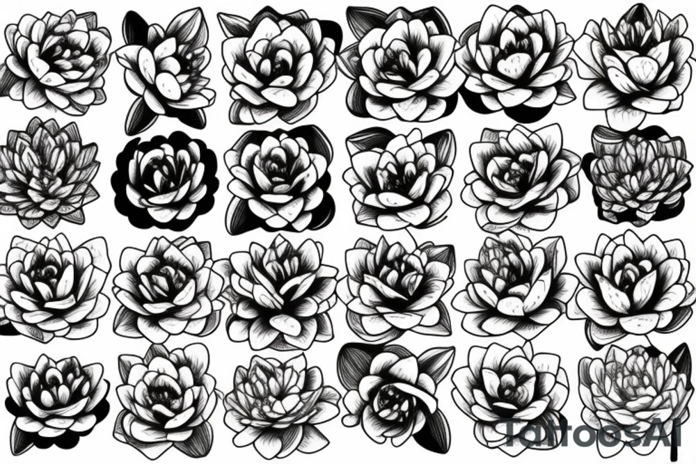 Water lily, rose, chrysanthemum, narcissus, rose, iris tattoo idea