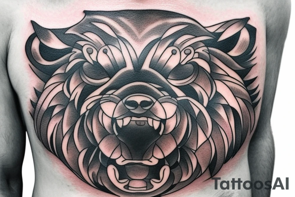 Chest tattoo bear cub tattoo idea