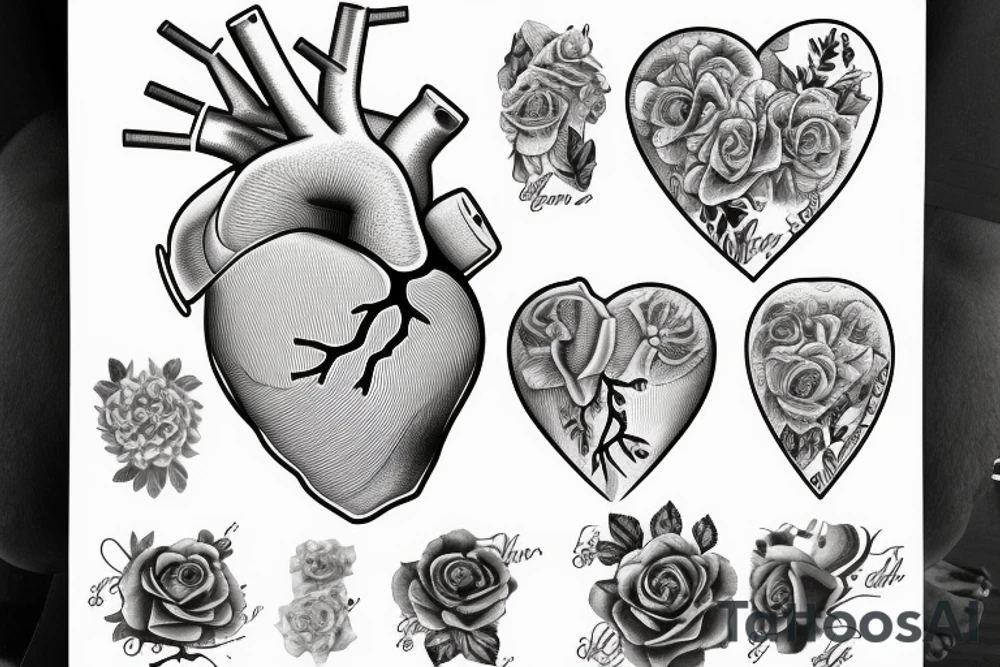 heart anatomy with rose tattoo idea