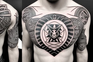 crest on the chest with a strong outer ring tattoo idea