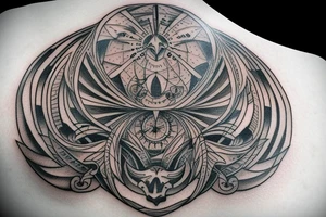 crest on the left peck with a strong outer ring tattoo idea