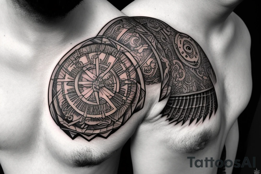 Round armor crest on the chest tattoo idea