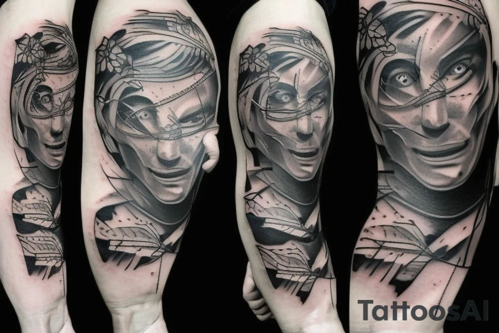 man removing mask tattoo idea