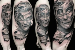 man removing mask tattoo idea
