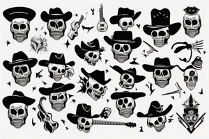 Skull cowboy holding guitar tattoo idea