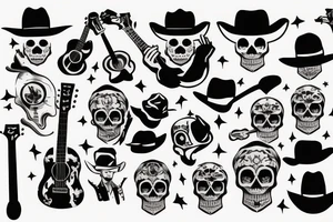 Skull cowboy holding guitar tattoo idea