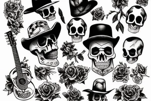 Skull cowboy holding guitar tattoo idea