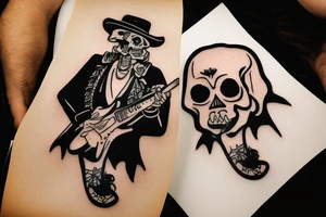 Skull cowboy holding guitar tattoo idea