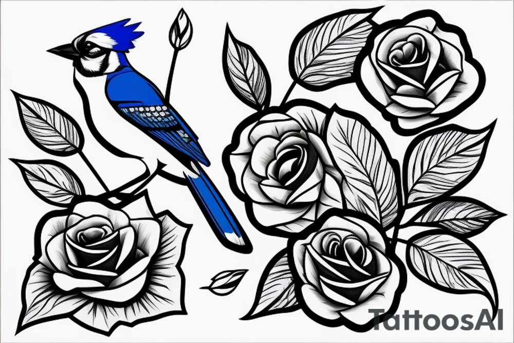 Negative space blue jay with roses inside tattoo idea Negative space blue jay with roses inside tattoo idea