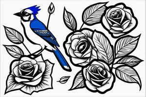 Negative space blue jay with roses inside tattoo idea