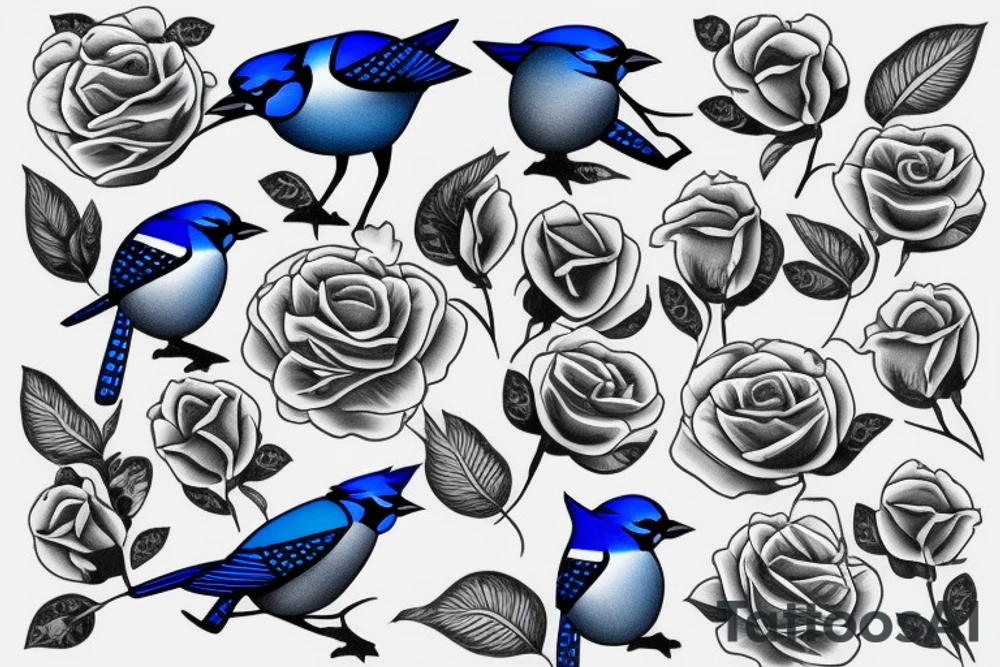 Negative space blue jay with roses inside tattoo idea Negative space blue jay with roses inside tattoo idea