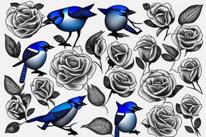Negative space blue jay with roses inside tattoo idea