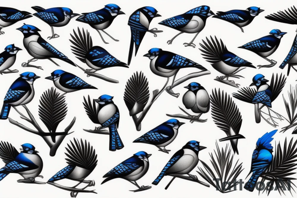 Negative space blue jay tattoo idea