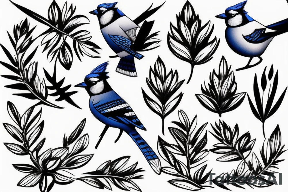 Negative space blue jay tattoo idea