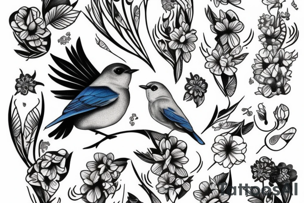 Bluebird with flowers inside the bird tattoo idea