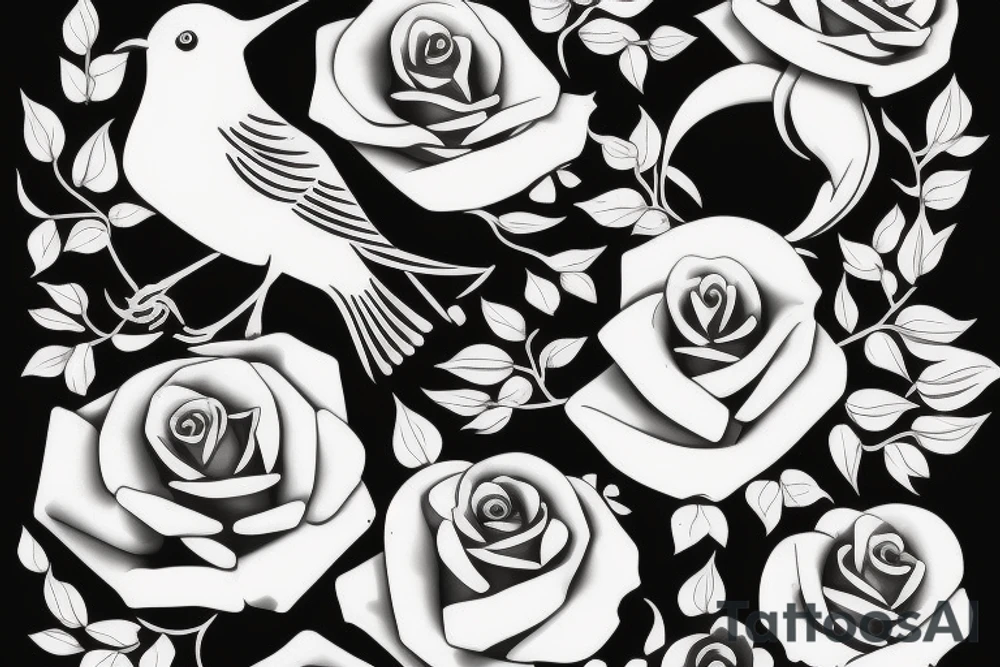Negative space Bird with roses inside the bird tattoo idea