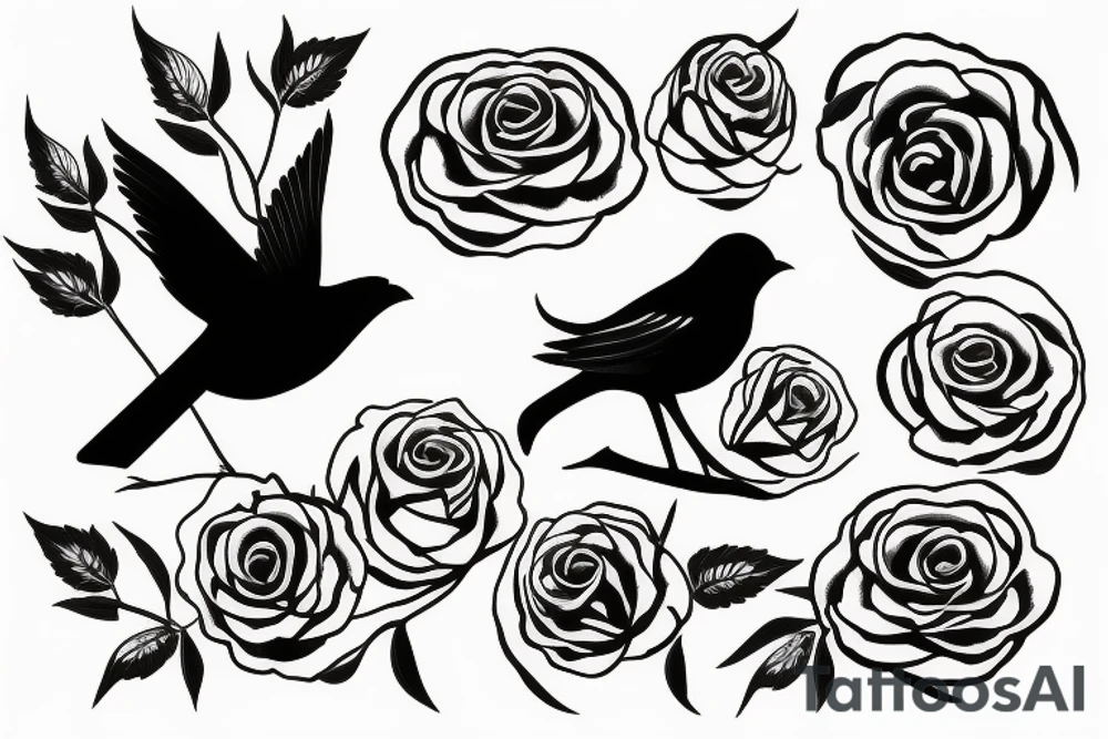 Negative space black and white Bird with roses inside the bird tattoo idea Negative space black and white Bird with roses inside the bird tattoo idea