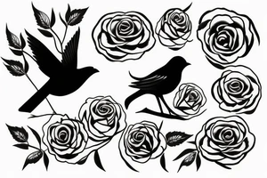 Negative space black and white Bird with roses inside the bird tattoo idea