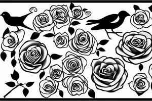 Negative space black and white Bird with roses inside the bird tattoo idea