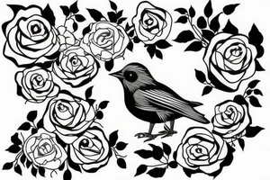 Negative space black and white Bird with roses inside the bird tattoo idea