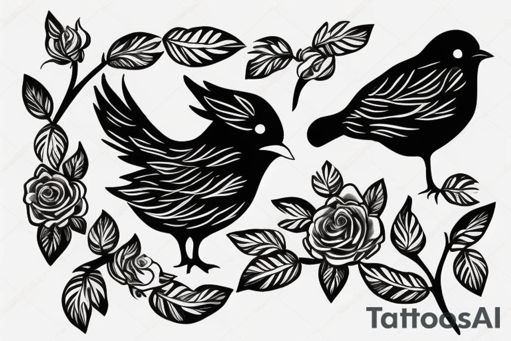 Negative space black and white one Bird with roses inside the bird tattoo idea Negative space black and white one Bird with roses inside the bird tattoo idea