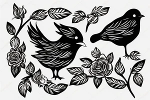 Negative space black and white one Bird with roses inside the bird tattoo idea
