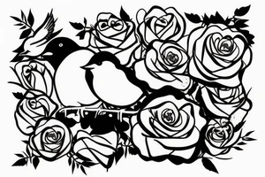 Negative space black and white one Bird with roses inside the bird tattoo idea