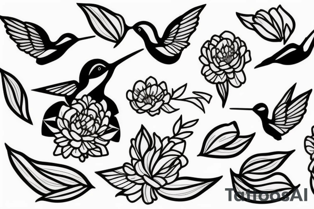 Negative space hummingbird with peonies tattoo idea Negative space hummingbird with peonies tattoo idea