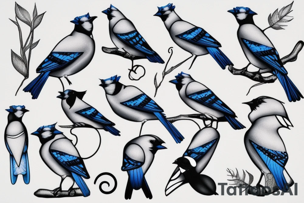 Negative space blue jay tattoo idea