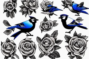 Negative space blue jay made of roses tattoo idea