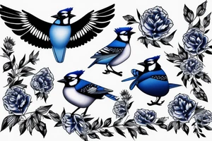 Negative space blue jay made of roses tattoo idea