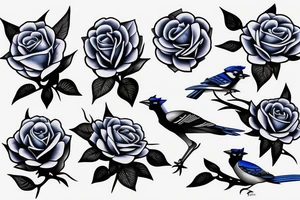 Negative space blue jay composed of roses tattoo idea