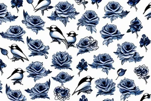 Negative space single blue jay composed of roses tattoo idea