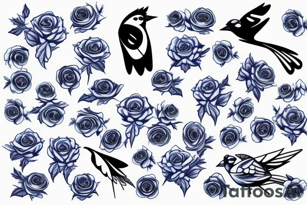 Negative space single blue jay outline composed of roses tattoo idea Negative space single blue jay outline composed of roses tattoo idea