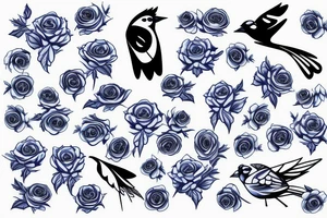 Negative space single blue jay outline composed of roses tattoo idea