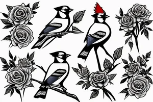 Negative space single blue jay outline composed of roses tattoo idea