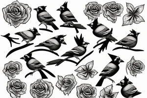 Negative space single black and white blue jay outline composed of roses tattoo idea