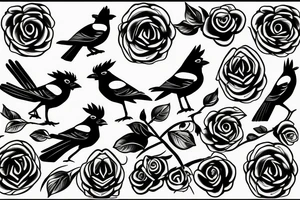 Negative space single black and white blue jay outline composed of roses tattoo idea