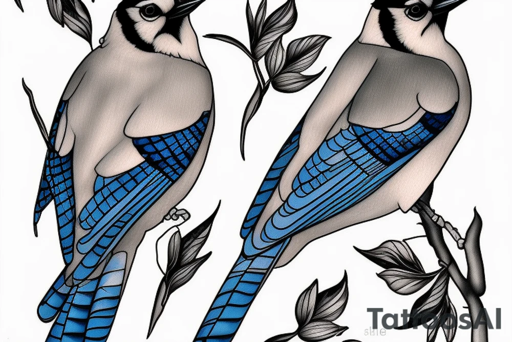 A single realistic blue jay tattoo idea
