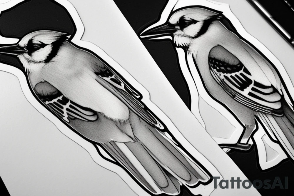 A single realistic blue jay in black and white tattoo idea A single realistic blue jay in black and white tattoo idea