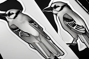 A single realistic blue jay in black and white tattoo idea