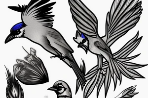 Realistic flying blue jay tattoo idea