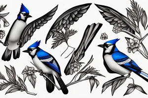Realistic flying blue jay tattoo idea