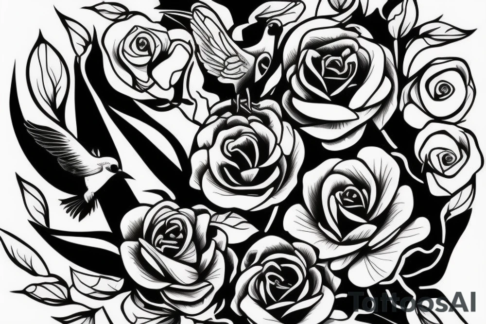 Realistic flying bird. Inside the bird are roses. tattoo idea Realistic flying bird. Inside the bird are roses. tattoo idea