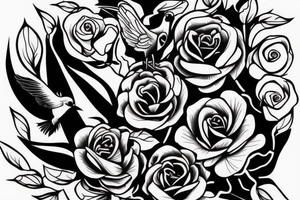 Realistic flying bird. Inside the bird are roses. tattoo idea
