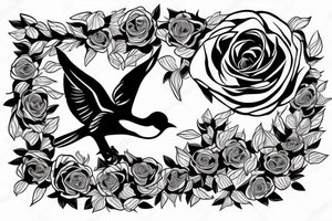 Realistic flying bird. Inside the bird are roses. tattoo idea