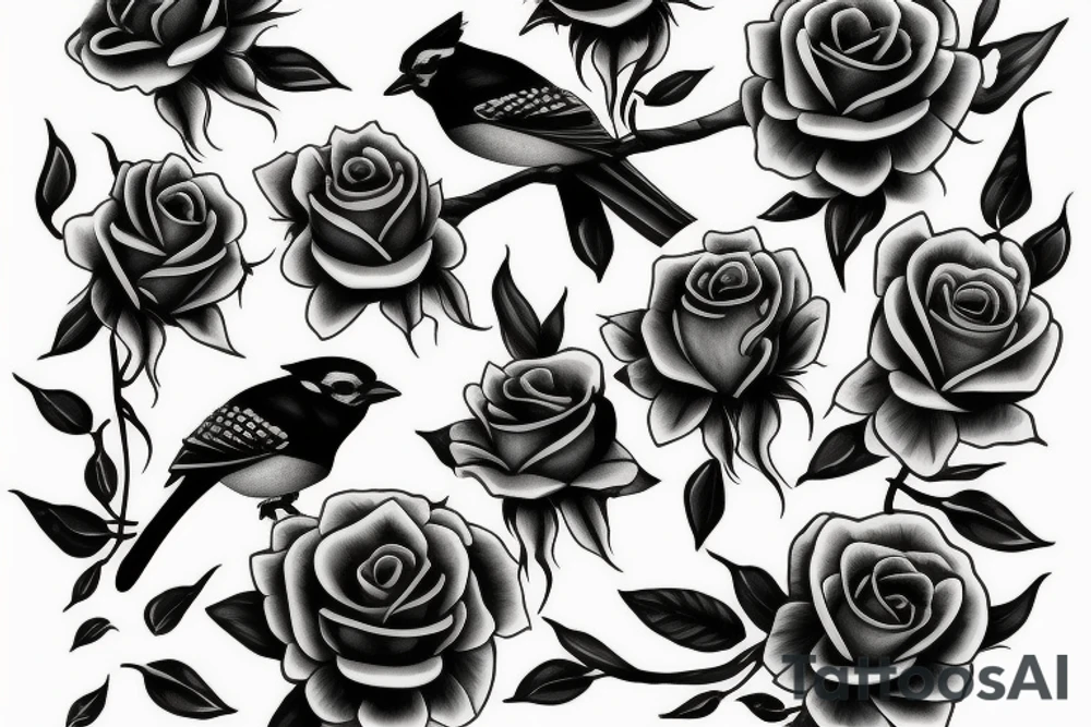 Roses in the shape of a blue jay tattoo idea
