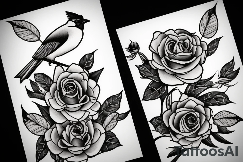 Roses in the shape of a blue jay tattoo idea