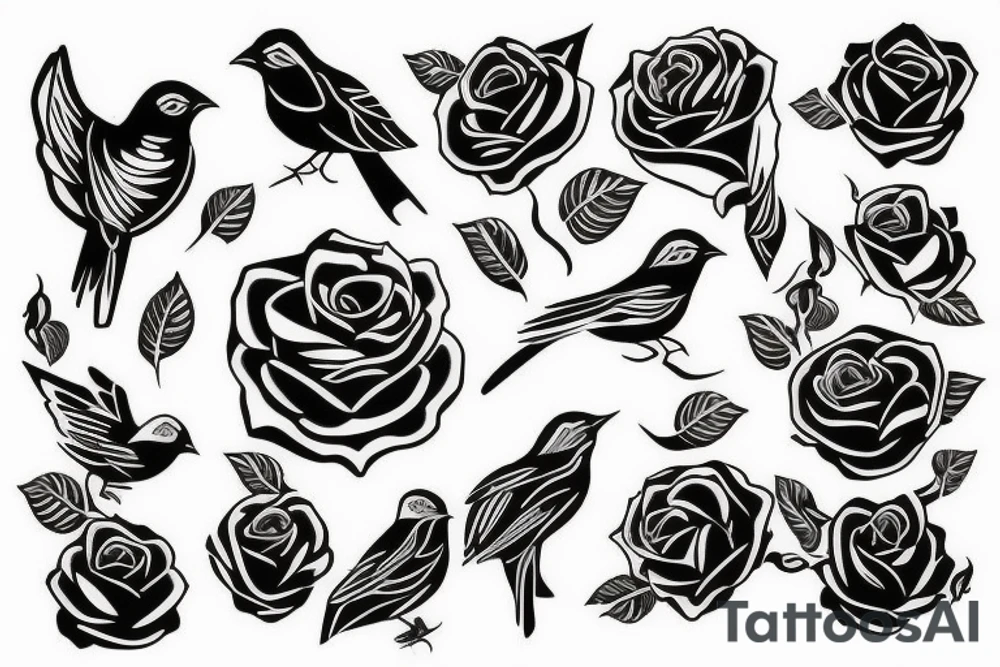 Roses inside the outline of a bird tattoo idea