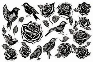 Roses inside the outline of a bird tattoo idea